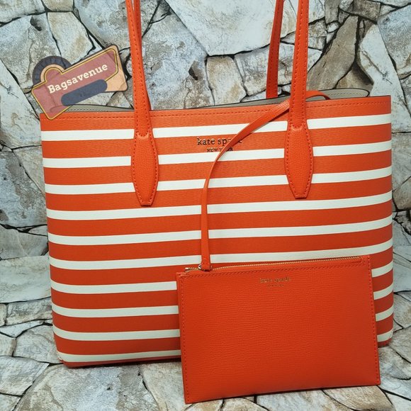 #bagsavenue FAST SHIPPING Large Tote All Day Sailing Stripe Tamarillo Kate Spade - Picture 10 of 11